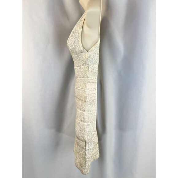 Herve Leger Beige Silver V-Neck Bandage Dress $1290 - Picture 6 of 13